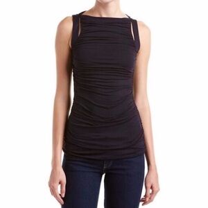 NWT‎ Bailey 44 Ruched Sleeveless Boatneck Cutout Parvati Top Navy Blue Size XS